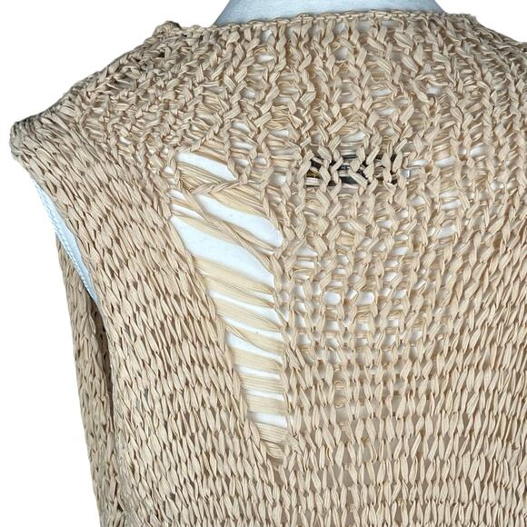 CREA CONCEPT Womens Medium‎ Woven Distressed Beige Sleeveless Vest Cardigan - Picture 7 of 10